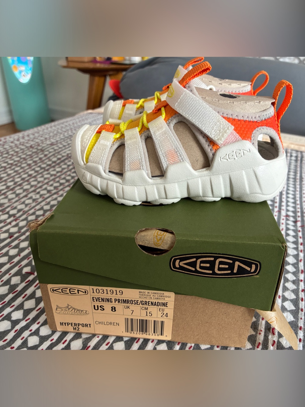 KEEN Kids White Sandal with Orange & Yellow Accents
